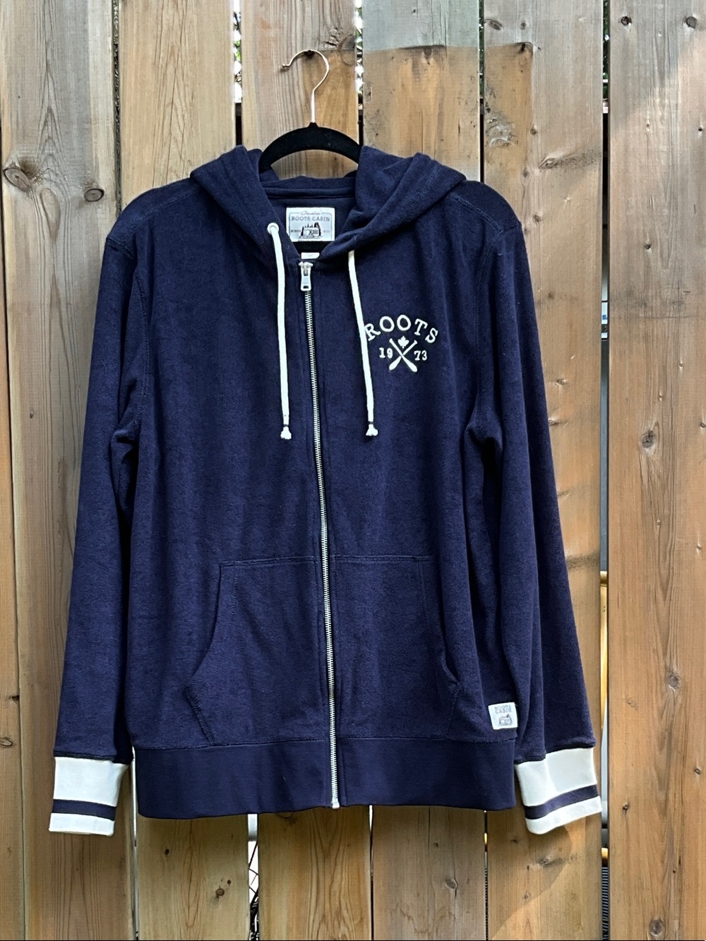 Roots Cabin Navy Terry Cloth Zip Front Hoodie with Rope Drawstrings